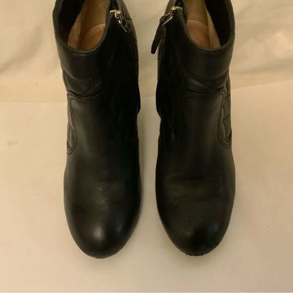 Tory Burch Leila Black Leather Quilted Ankle Wedge Booties Sz 7 - Picture 11 of 12